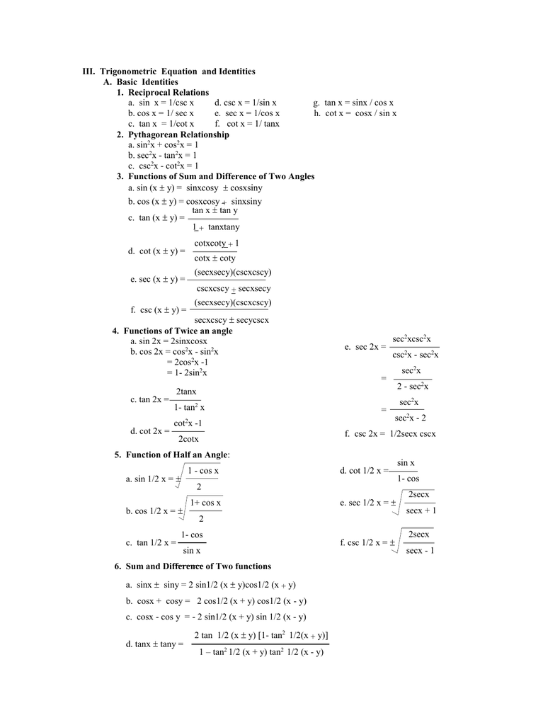 3 Trigonometric Equation And Identities 3 Trigonometric Equation And Identities