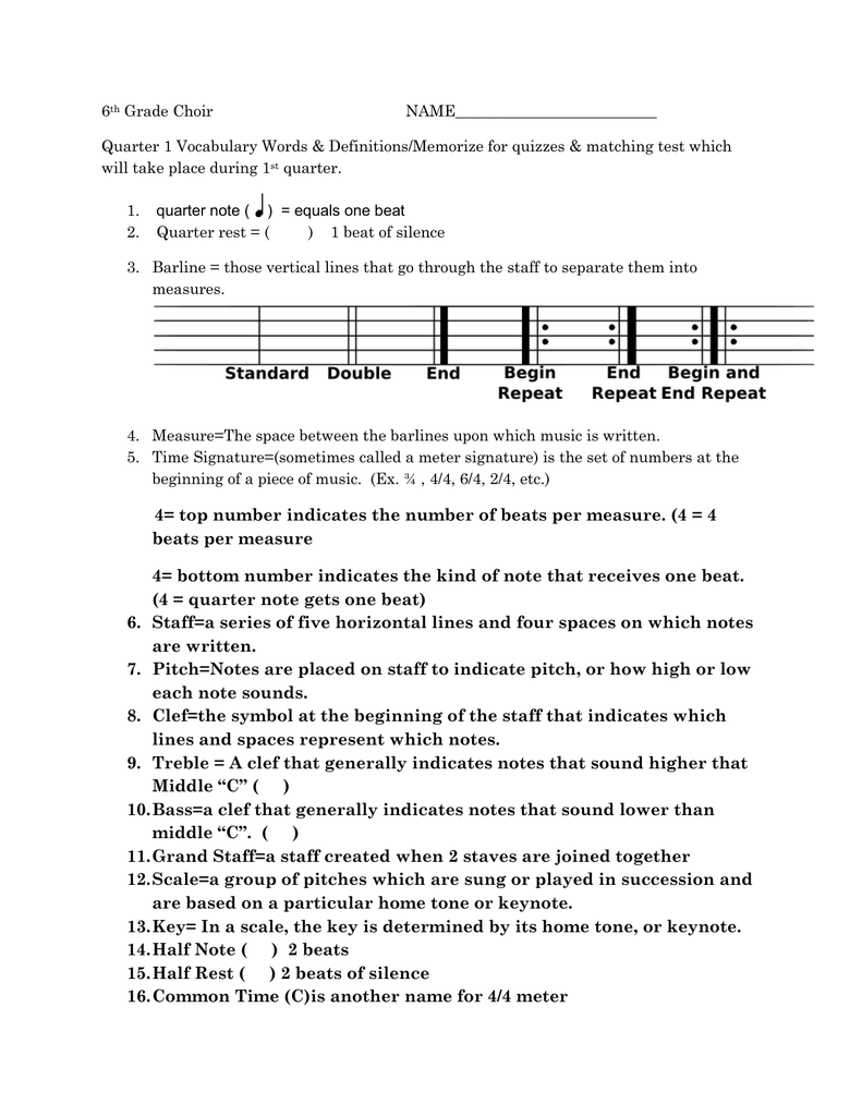 6th Grade Choir Name Quarter 1 6th Grade Choir Name Quarter 1