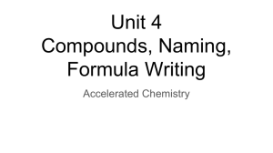 Unit 4 Compounds, Naming, Formula Writing