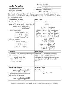 Useful Formulae Exam 1 - Iowa State University