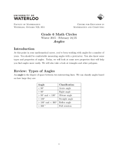 Grade 6 Math Circles Angles Introduction Review: Types of Angles
