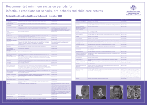 Recommended minimum exclusion periods for infectious conditions
