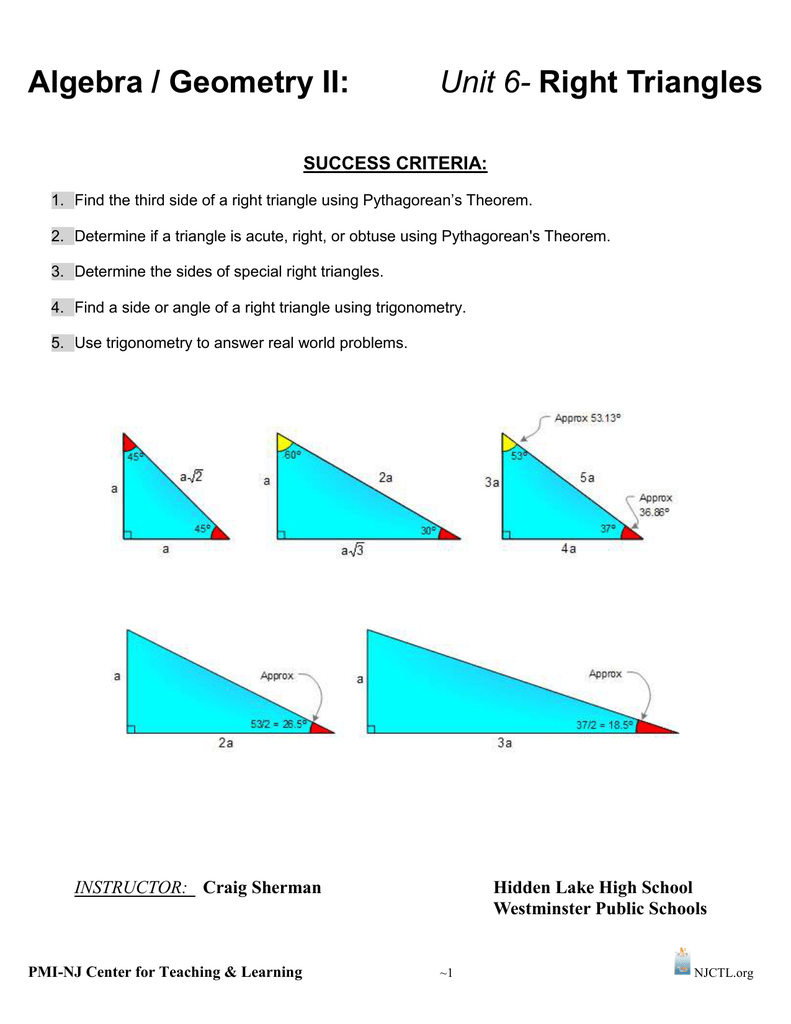 Right Triangles Cw Westminster Public Schools
