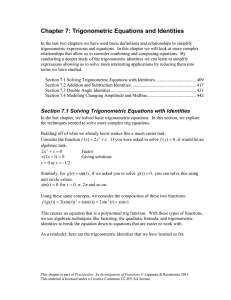 Chapter 7: Trigonometric Equations and Identities