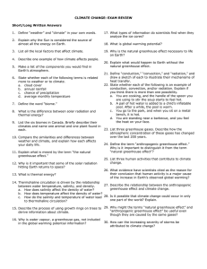 CLIMATE CHANGE: EXAM REVIEW Short/Long Written Answers