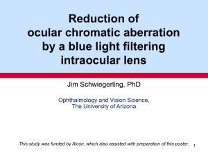 Reduction of ocular chromatic aberration by a blue light filtering