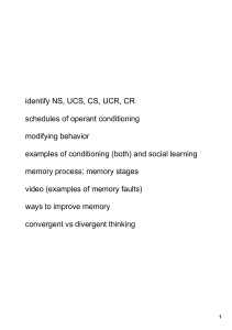 identify NS, UCS, CS, UCR, CR schedules of operant conditioning
