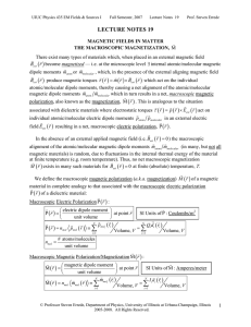 Lecture Notes 19: Magnetic Fields in Matter I