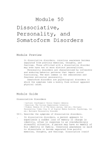 Module 50 Dissociative, Personality, and Somatoform Disorders