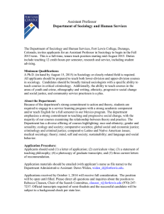 Assistant Professor Department of Sociology and Human Services