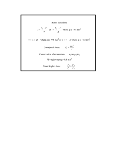 Bonus Equations a V V t f − = or where g is –9.8 m/s2 gt vvi +