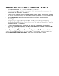 LEARNING OBJECTIVES – CHAPTER 1 BERNSTEIN 7TH EDITION