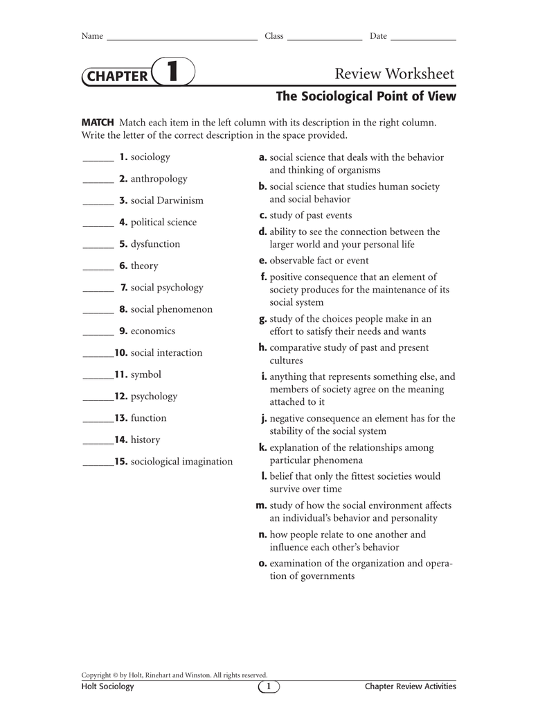 The Sociological Point of View For Point Of View Worksheet 11