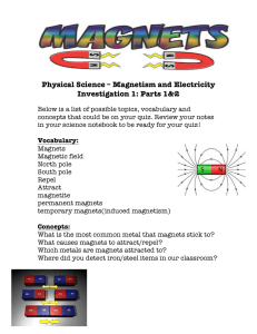 Physical Science – Magnetism and Electricity Investigation 1: Parts