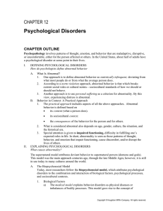 Chapter 12 - Psychological Disorders