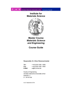 Institute for Materials Science Master Course Materials Science and