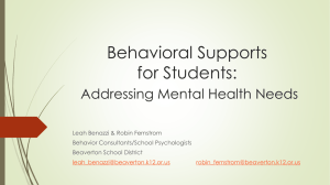 Behavioral Supports for Students: Addressing Mental Health Needs