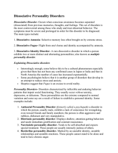 Dissociative, Personality, and Somatoform Disorders