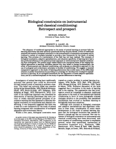 Biological constraints oninstrumental and classical conditioning