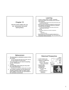 Chapter 15 Learning Behaviorism Historical Perspective