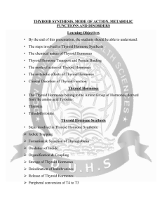 thyroid synthesis, mode of action, metabolic functions and disorders
