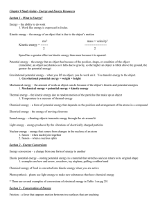 Chapter 9 Study Guide – Energy and Energy Resources