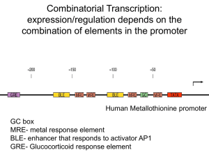 Combinatorial Transcription: expression/regulation depends on the