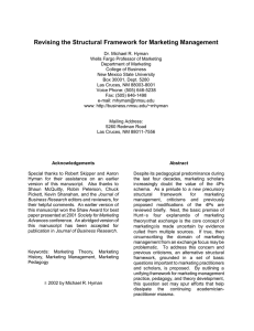 Revising the Structural Framework for Marketing