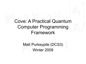 Research Status, Winter 2009 - Cove