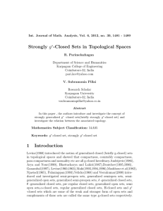 Strongly g -Closed Sets in Topological Spaces 1 Introduction