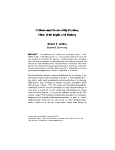 Culture and Personality Studies, 1918–1960: Myth and History