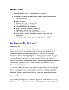 Can Business Ethics Be Taught - South Aiken High School