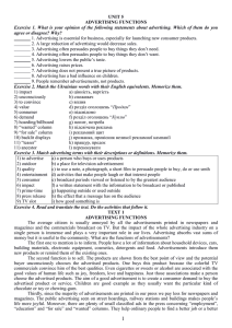 UNIT 5 ADVERTISING FUNCTIONS Exercise 1. What is your