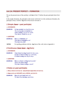Unit 24: PRESENT PERFECT — FORMATION 1 Simple (have + past