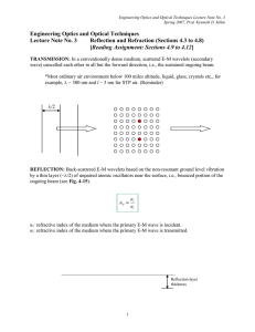 Lecture Note No. 3 Reflection and Refraction (Sections 4.3 to 4.8)