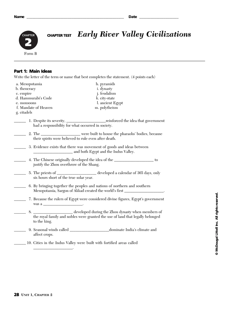 Early River Valley Civilizations For River Valley Civilizations Worksheet Answers