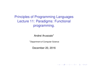 Principles of Programming Languages Lecture 11: Paradigms