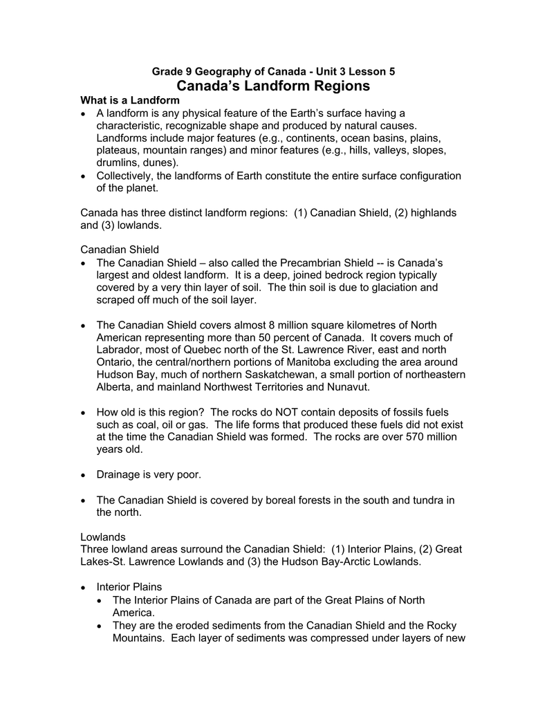 Unit 3 Lesson 5 Landforms Of Canada Puzzle