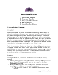 Somatoform Disorders 1. Somatisation Disorder