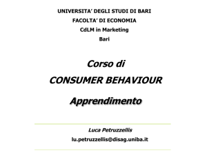 Corso di CONSUMER BEHAVIOUR - Università degli studi di Bari