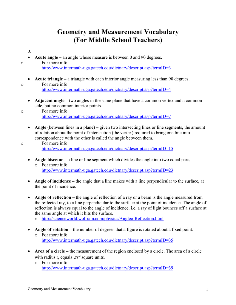Geometry And Measurement Vocabulary Uh