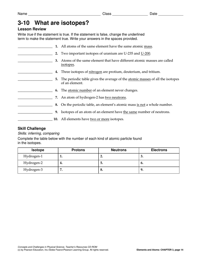 Isotopes Worksheet Answers Part 3
