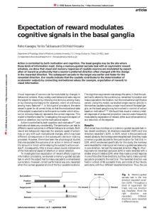 Expectation of reward modulates cognitive signals in the basal ganglia