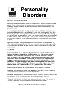 New Personality Disorders Fact Sheet