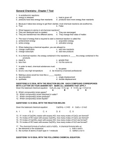 Test: "Chemical Equations" (General Chemistry)