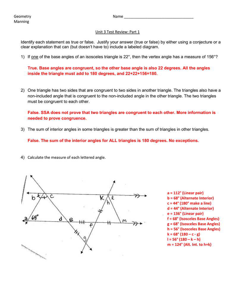 Geometry Name Manning Unit 3 Test Review Part 1 Identify Each