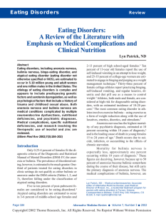 Eating Disorders: A Review of the Literature with Emphasis on