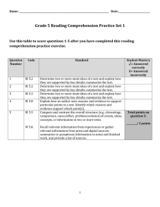 Grade 5 Reading Comprehension Practice Set 1 Use this table to