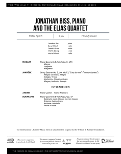 Jonathan Biss, Piano And the Elias Quartet