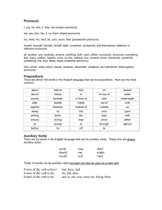 Pronouns, Prepositions and Auxiliary Verbs